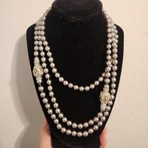 Vintage Joan Rivers Grey Faux Pearl necklaces with Crystal Magnetic Clasps